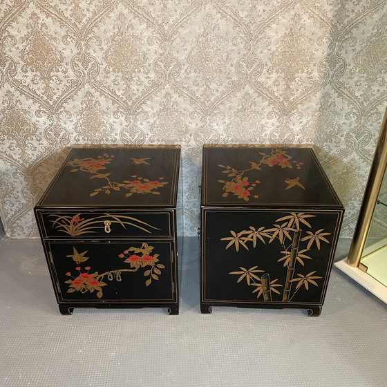 Image 1 of 2x Japanese lacquer chests of drawers Bedside tables