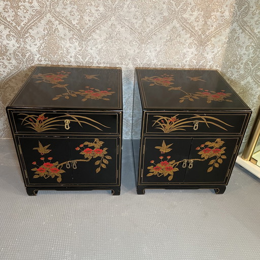 2x Japanese lacquer chests of drawers Bedside tables