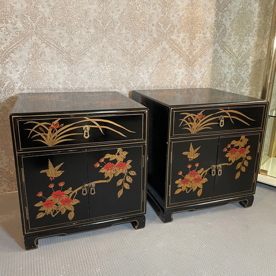 Image 1 of 2x Japanese lacquer chests of drawers Bedside tables