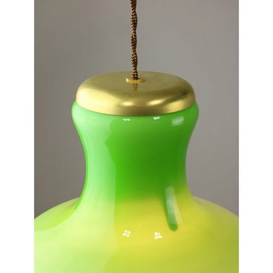 Image 1 of Vintage brass and glass pendant lamp, Italy