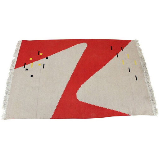 Alfombra abstracta de lana vintage, Checoslovaquia, década de 1960