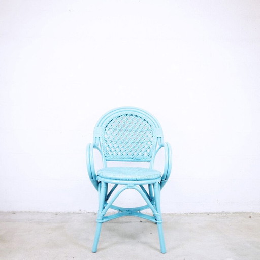 Vintage blue woven rattan armchair, 1990