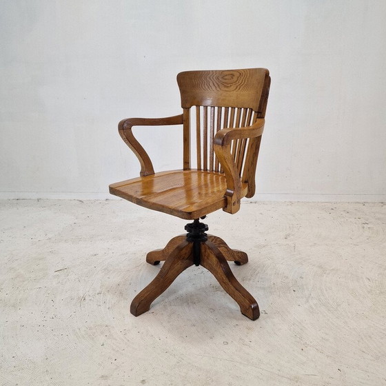 Image 1 of Vintage industrial oak swivel chair, England 1900