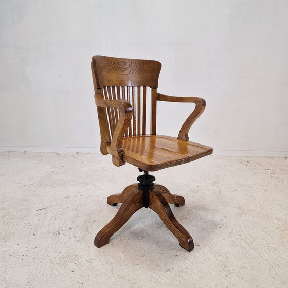 Image 1 of Vintage industrial oak swivel chair, England 1900