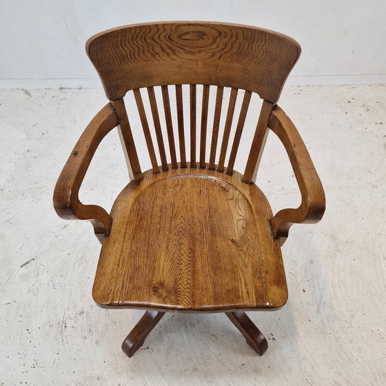 Image 1 of Vintage industrial oak swivel chair, England 1900