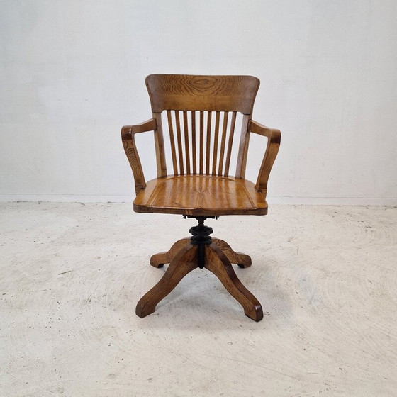 Image 1 of Vintage industrial oak swivel chair, England 1900
