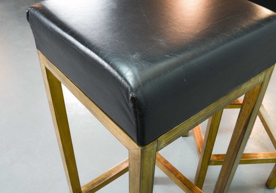 Image 1 of 2 x Square black leather bar stools