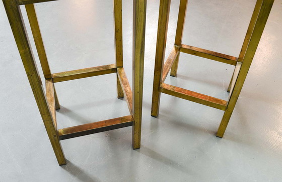 Image 1 of 2 x Square black leather bar stools