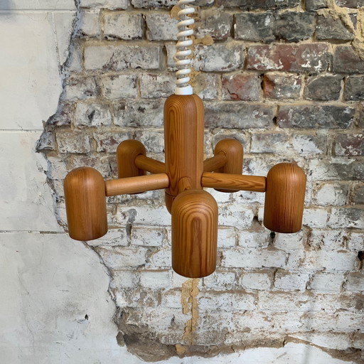 Pine chandelier , from the 80s, by Hustadt – Leuchten