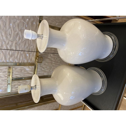 Coppia di lampade vintage in ceramica screpolata, 1980