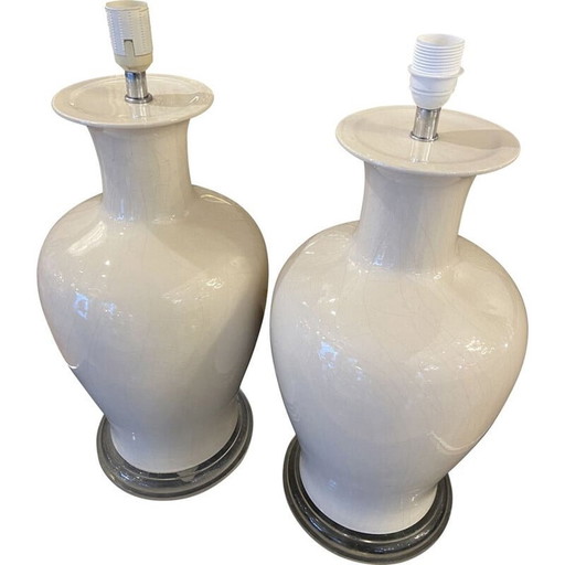 Coppia di lampade vintage in ceramica screpolata, 1980