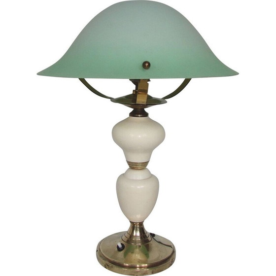 Image 1 of Vintage brass, metal and glass table lamp, 1940