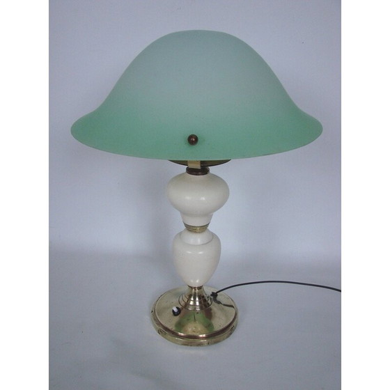 Image 1 of Vintage brass, metal and glass table lamp, 1940
