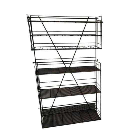 Image 1 of Vintage, Ca. 1960 - Metal, Black - Hanging Shelving Unit - Can Be Used As Bookcase / Spicerack / Display Cabinet - French, Indus