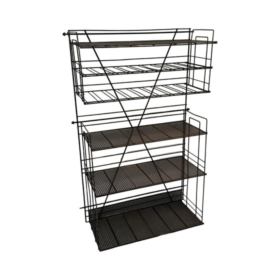 Image 1 of Vintage, Ca. 1960 - Metal, Black - Hanging Shelving Unit - Can Be Used As Bookcase / Spicerack / Display Cabinet - French, Indus