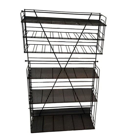 Image 1 of Vintage, Ca. 1960 - Metal, Black - Hanging Shelving Unit - Can Be Used As Bookcase / Spicerack / Display Cabinet - French, Indus