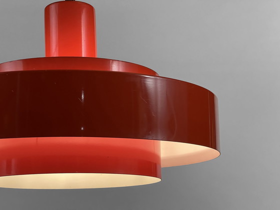 Image 1 of Pedant Light "Equator" In Orange By Jo Hammerborg For Fog & Mørup. Denmark 1960S