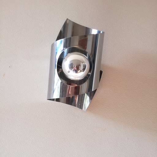 Polished stainless steel wall lamp, 1970