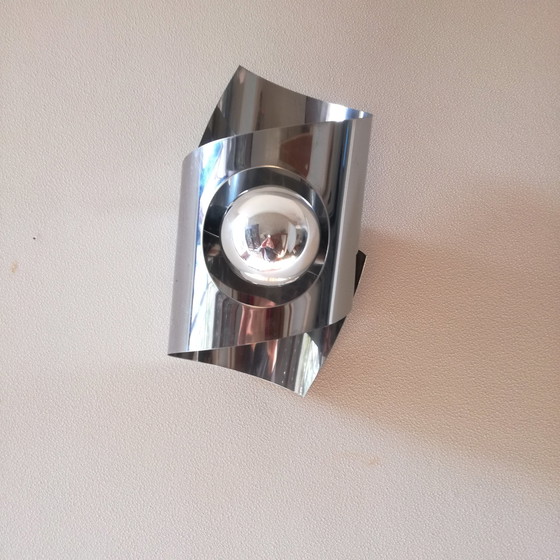 Image 1 of Polished stainless steel wall lamp, 1970