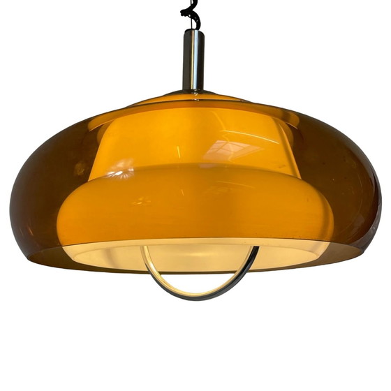 Image 1 of Herda - Mushroom Hanging Pendant - Smoked Acrylic And White Shade - Dutch Design, Space Age