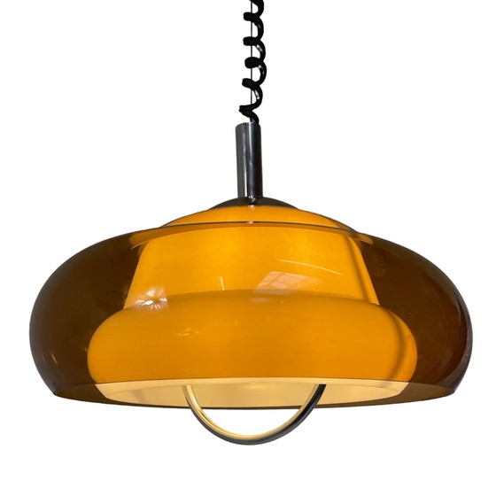 Image 1 of Herda - Mushroom Hanging Pendant - Smoked Acrylic And White Shade - Dutch Design, Space Age