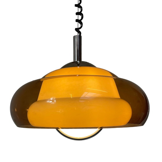 Image 1 of Herda - Mushroom Hanging Pendant - Smoked Acrylic And White Shade - Dutch Design, Space Age