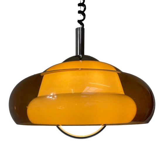 Image 1 of Herda - Mushroom Hanging Pendant - Smoked Acrylic And White Shade - Dutch Design, Space Age