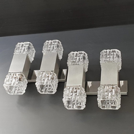 Pair of vintage steel & glass wall lamps, 1970