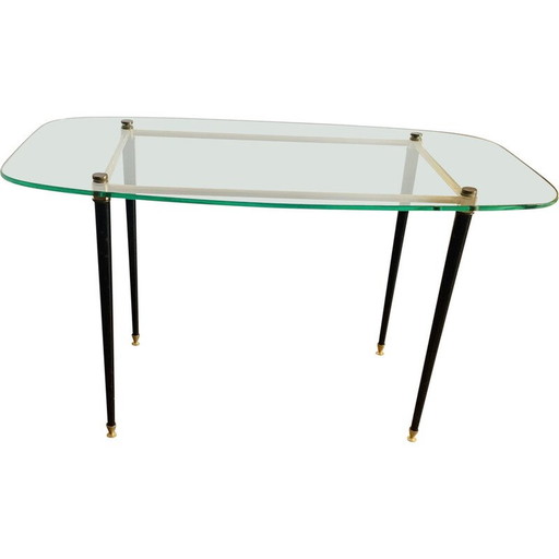 Vintage glass and brass coffee table, 1960