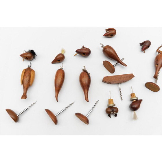 Image 1 of Set di 8 cavatappi in legno vintage, 1960