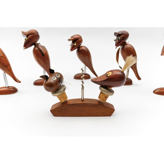 Image 1 of Set di 8 cavatappi in legno vintage, 1960