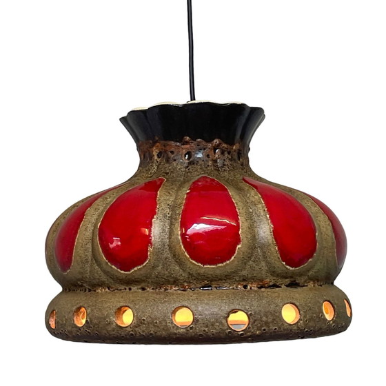 Image 1 of Fat Lava - UFO shaped Ceramic Hanging Pedant - Midcentury - Germany - BOHO - Red and Beige