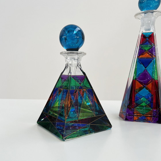 Image 1 of Set Of 2 Multicoloured Glass Pitchers, 1980S