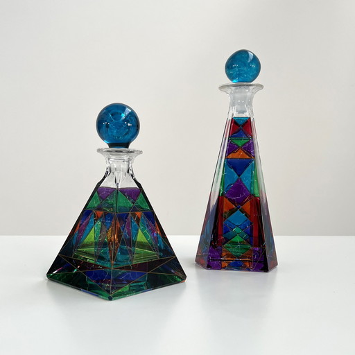 Set Of 2 Multicoloured Glass Pitchers, 1980S