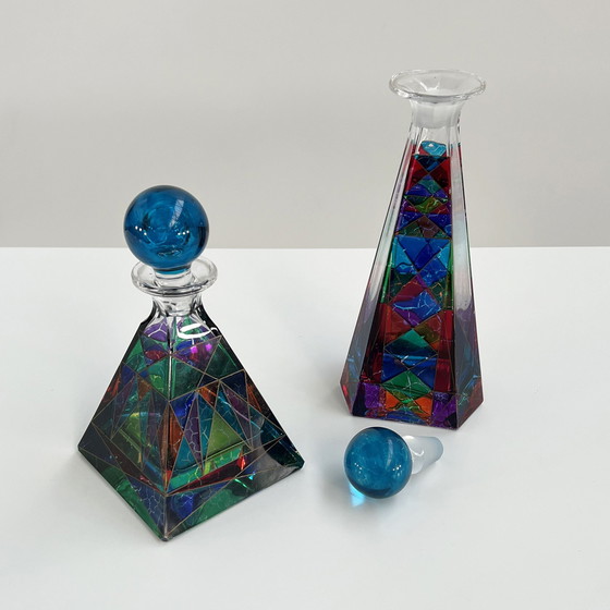 Image 1 of Set Of 2 Multicoloured Glass Pitchers, 1980S