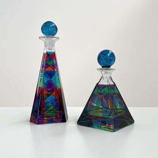 Set Of 2 Multicoloured Glass Pitchers, 1980S