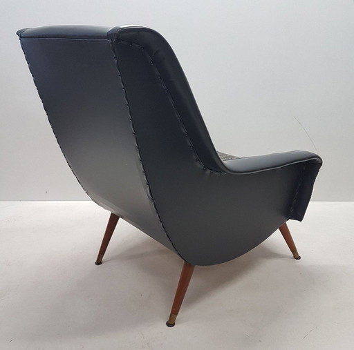 Mid - Century Faux Leather Italian Armchair