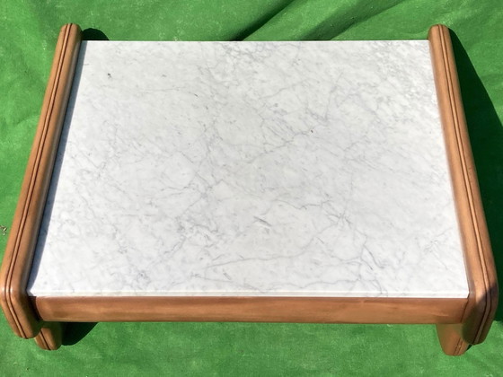 Image 1 of Leather and travertine coffee table