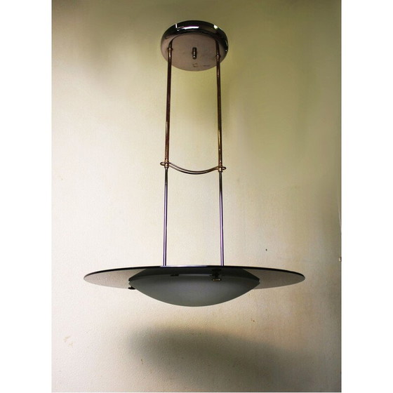 Image 1 of Vintage glass and gilded brass pendant lamp, 1970