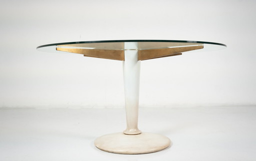 Mid-Century Modern Dining Table, Carrara Marble, Bronze And Glass, Italy, 1950S - 2 Available