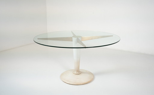 Mid-Century Modern Dining Table, Carrara Marble, Bronze And Glass, Italy, 1950S - 2 Available