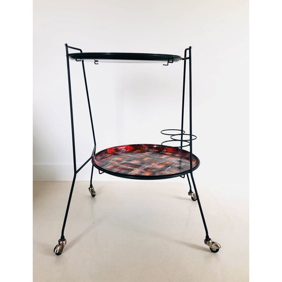 Image 1 of Vintage serving cart in lacquered metal, Italy 1950s