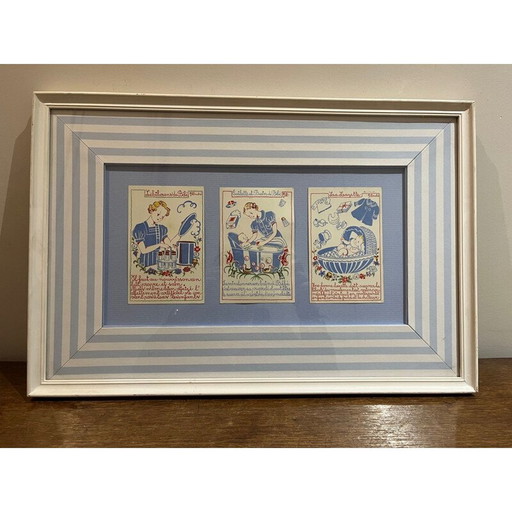 Cuadro antiguo con ilustraciones infantiles de J. Duché, 1950