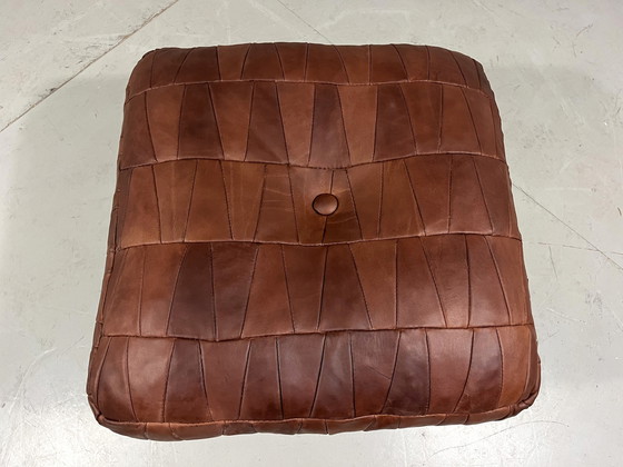 Image 1 of Patchwork Leather Pouf With Storage 1970'S