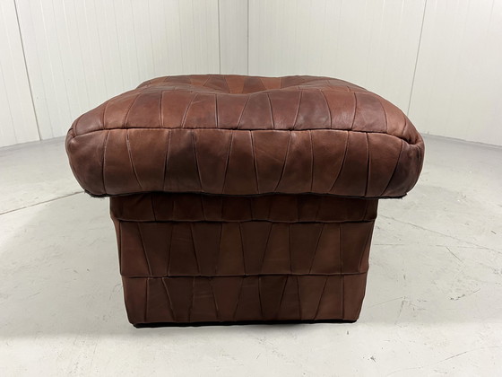 Image 1 of Patchwork Leather Pouf With Storage 1970'S