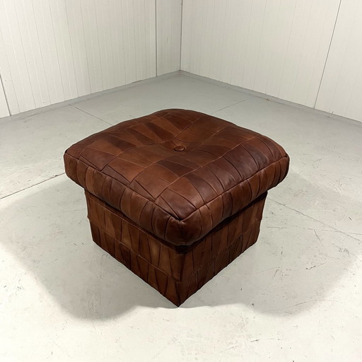 Patchwork Leather Pouf With Storage 1970'S