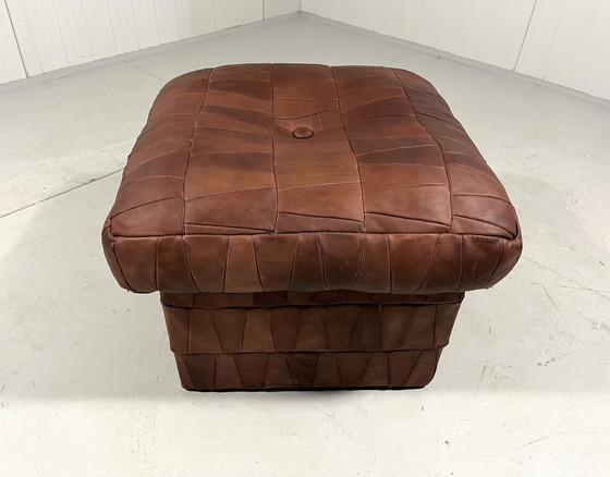 Image 1 of Patchwork Leather Pouf With Storage 1970'S