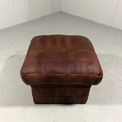 Patchwork Leather Pouf With Storage 1970'S