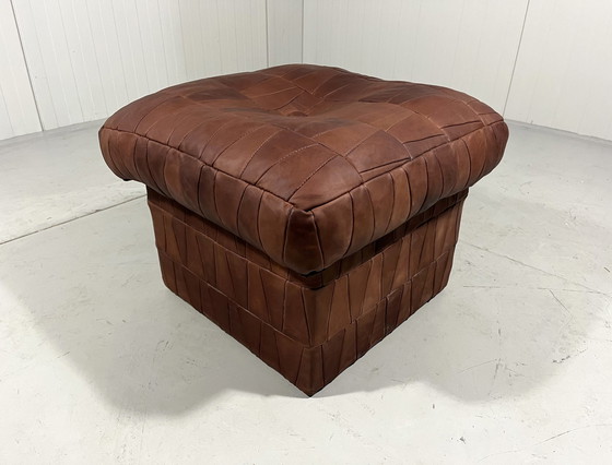 Image 1 of Patchwork Leather Pouf With Storage 1970'S