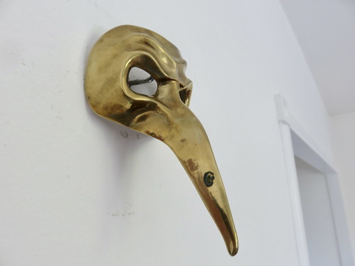 Maschera di Carnevale Veneziana, Ottone Dorato Massiccio, Medico della Peste, 1970